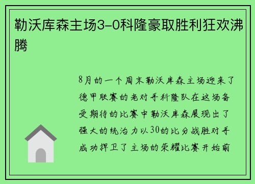 勒沃库森主场3-0科隆豪取胜利狂欢沸腾